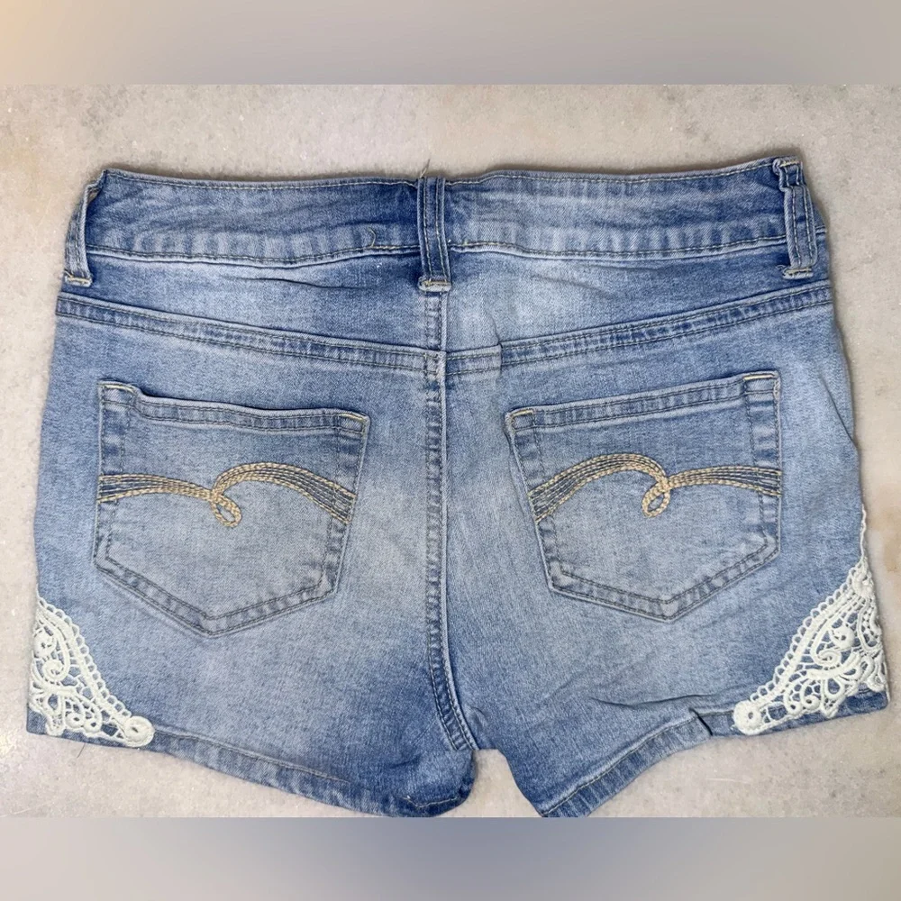 Justice Light Blue Denim Shorts with White Lace